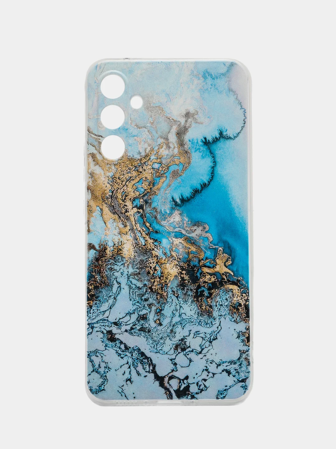 Голубой чехол на Samsung Galaxy A34 5G (Самсунг A34), прозрачный, с рисунком, защита камеры