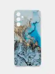 Голубой чехол на Samsung Galaxy A34 5G (Самсунг A34), прозрачный, с рисунком, защита камеры