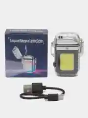 Черный зажигалка электронная, с фонариком, USB, плазменная спираль
