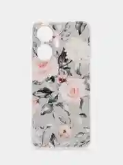 Кораллово-розовый силиконовый чехол на Realme C55 (Реалми C55), прозрачный, с рисунком, защита камеры