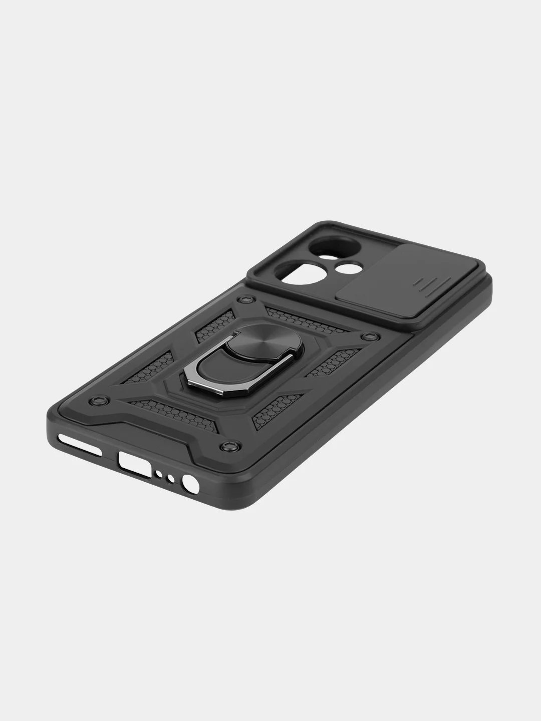 Черный чехол для Tecno Camon 19, 19 Pro противоударный КАРТОФАН пластиковый с магнитом и кольцом