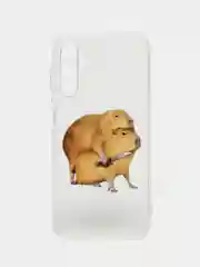 Бежевый чехол на Samsung Galaxy A24 (Галакси A24), прозрачный, с рисунком, защита камеры