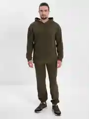 Зелёный хаки мужской спортивный костюм, плюшевый, двухсторонний флис: худи и штаны