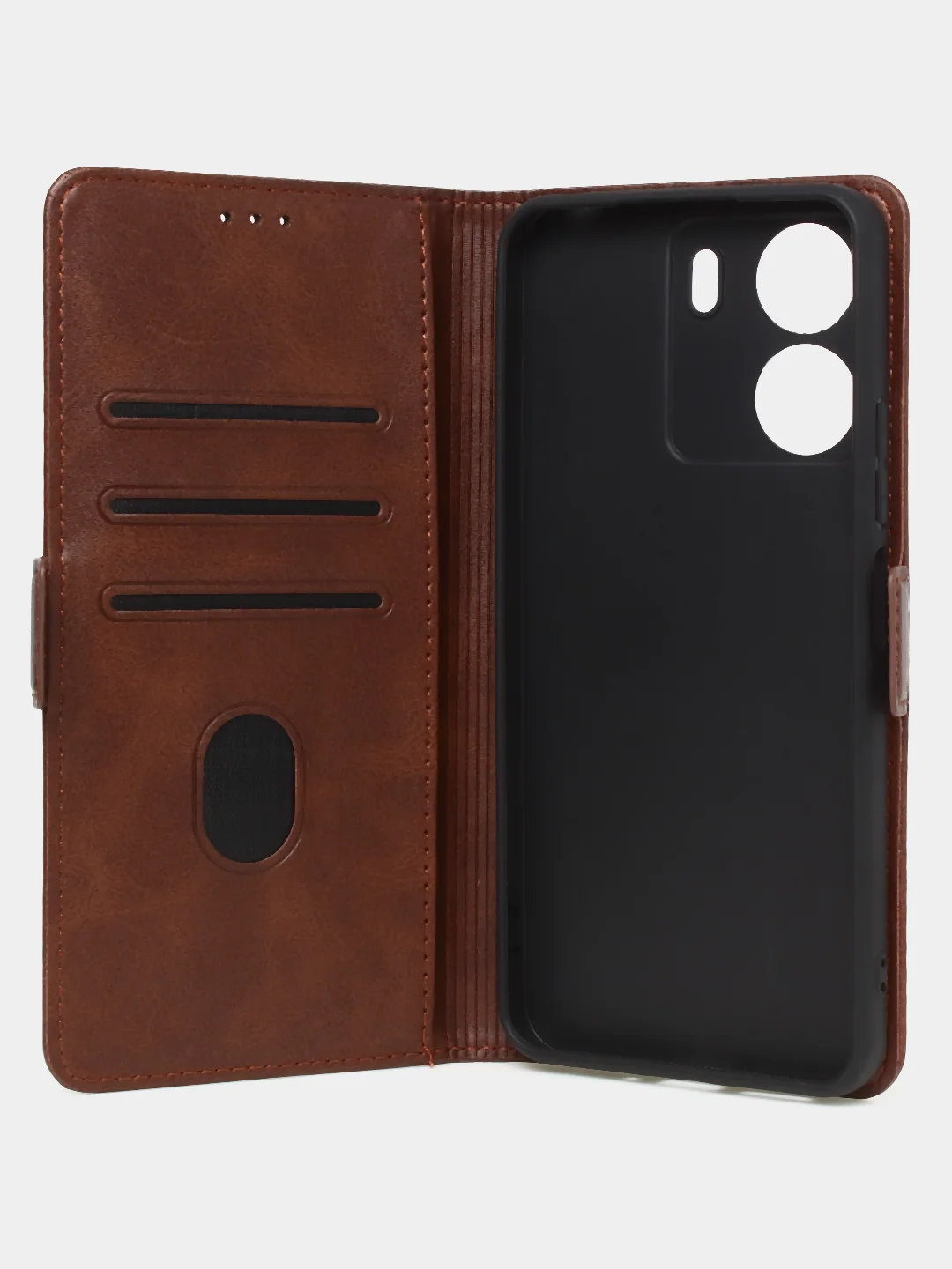 Коричневый чехол-книжка для Xiaomi Redmi 13C / Poco C65 из высококачественной кожи