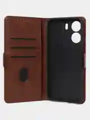 Коричневый чехол-книжка для Xiaomi Redmi 13C / Poco C65 из высококачественной кожи