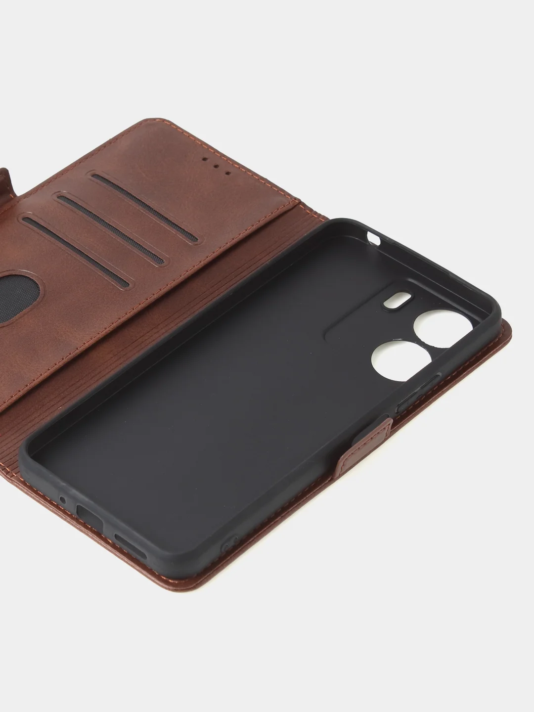 Коричневый чехол-книжка для Xiaomi Redmi 13C / Poco C65 из высококачественной кожи