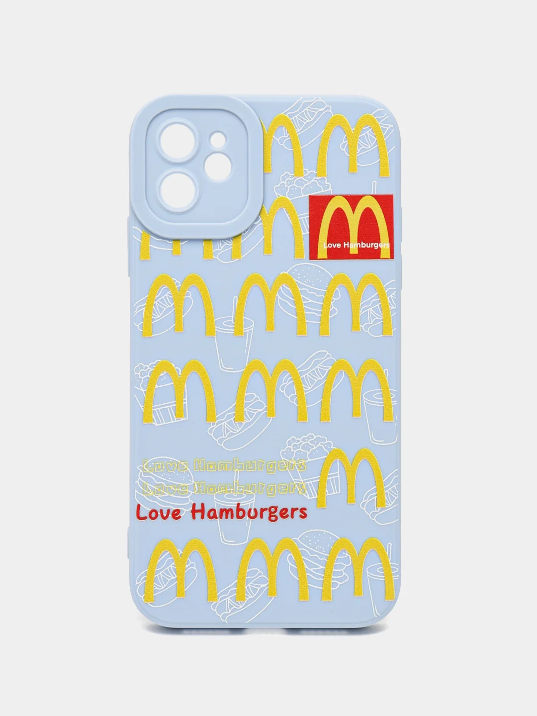 Голубой чехол на Айфон 11, "Макдональдс", 3 цвета, McDonalds