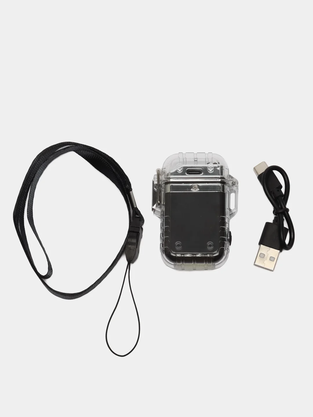 Черный зажигалка электронная, с фонариком, USB, плазменная спираль