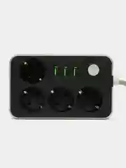 Серый сетевой фильтр с тремя USB портами, 4 евророзетки/3 usb порта,3 евророзетки