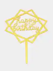 Золотой топпер на торт, "Happy Birthday" из акрила для украшения торта,круг, ромб, золото