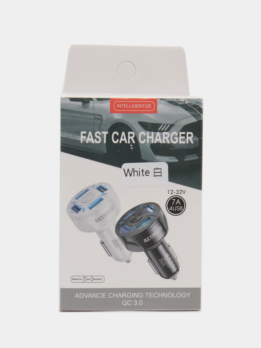 Белый автомобильное зарядное устройство Quick Charge3.0 7A, быстрая зарядка, 4 USB выхода