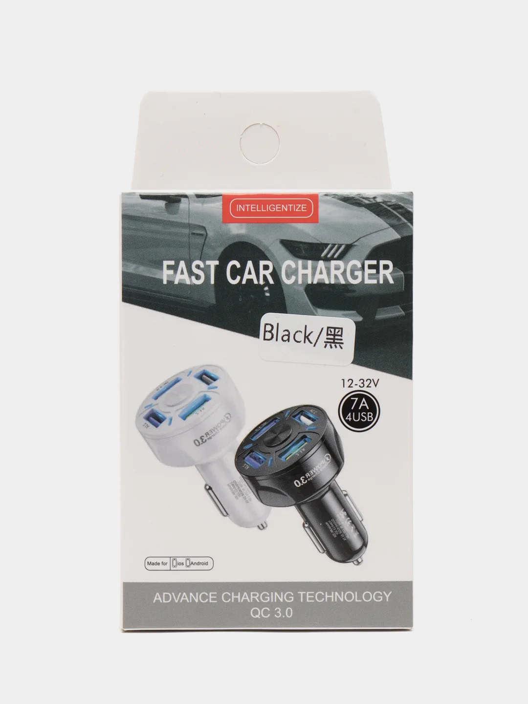 Черный автомобильное зарядное устройство Quick Charge3.0 7A, быстрая зарядка, 4 USB выхода