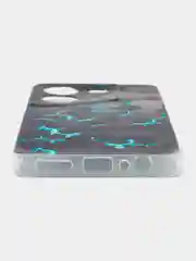 Бирюзовый силиконовый чехол на Tecno Pova 5 (Текно Пова 5), прозрачный, с рисунком, защита камеры