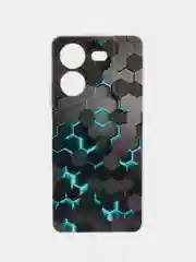 Бирюзовый силиконовый чехол на Tecno Pova 5 (Текно Пова 5), прозрачный, с рисунком, защита камеры