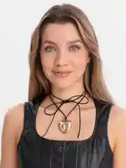 Золотой подвеска "Сердце", кулон, чокер на шнурке