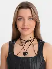 Черный подвеска "Сердце", кулон, чокер на шнурке