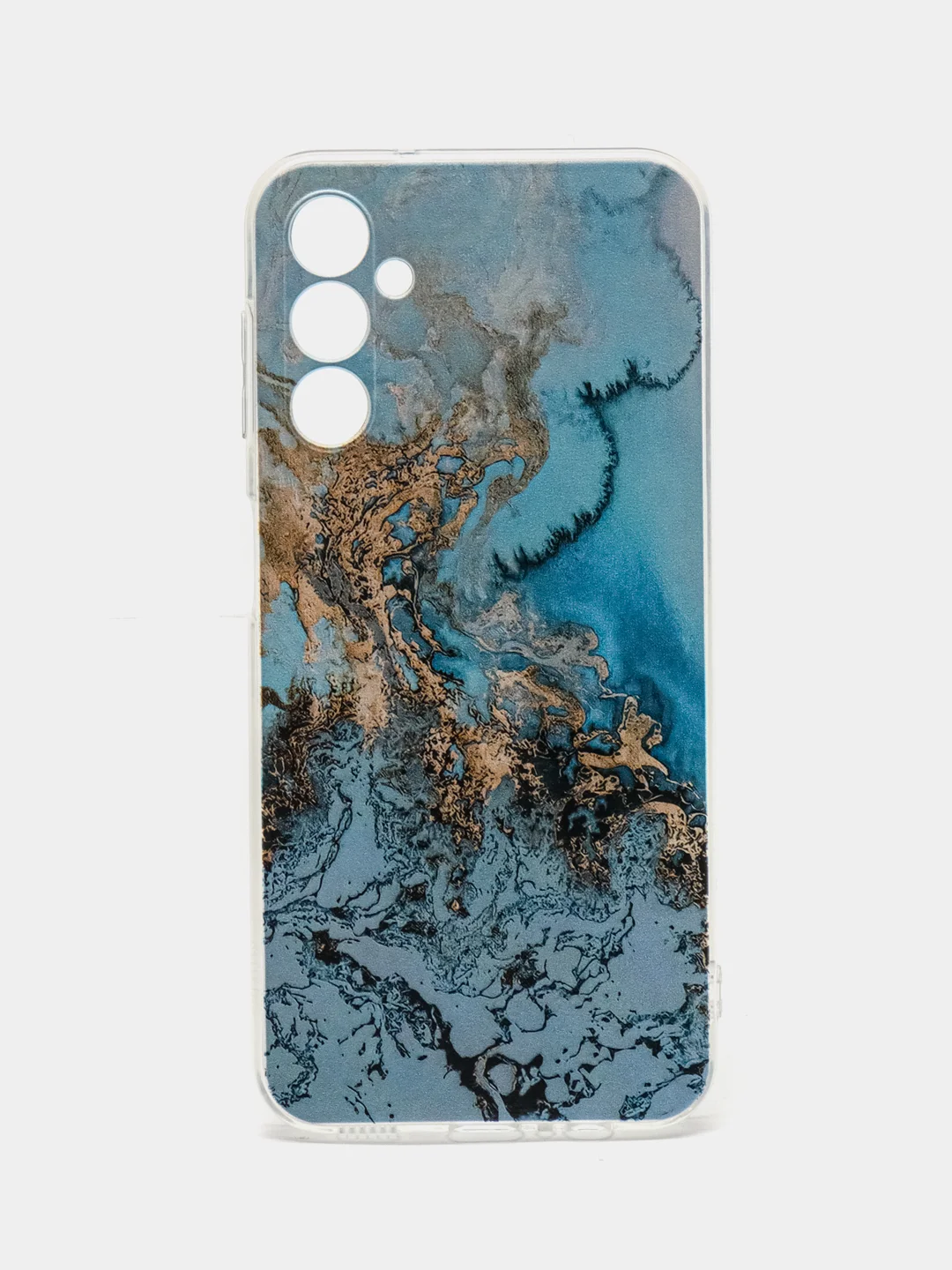 Голубой чехол на Samsung Galaxy A14 4G (Галакси A14 4G), прозрачный, с рисунком, защита камеры