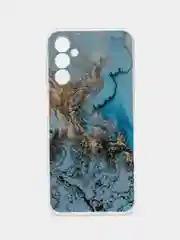 Голубой чехол на Samsung Galaxy A14 4G (Галакси A14 4G), прозрачный, с рисунком, защита камеры