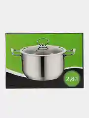 Кастрюля из нержавеющей стали, со стеклянной крышкой, 2,8 л
