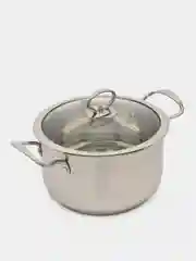 Кастрюля из нержавеющей стали, со стеклянной крышкой, 2,8 л