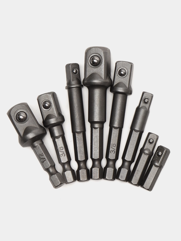 Адаптер для торцевых головок, переходник для шуруповерта 1/4", 3/8", 1/2", набор 8 штук