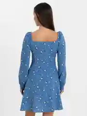 Синий платье женское, короткое, вечернее, повседневное, с цветочками