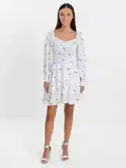 Белый платье женское, короткое, вечернее, повседневное, с цветочками
