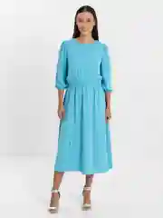 Бирюзовый платье женское повседневное, длинное, в горошек