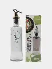 Белый бутылка с дозатором для масла и соуса, стекло, металл, 300 мл