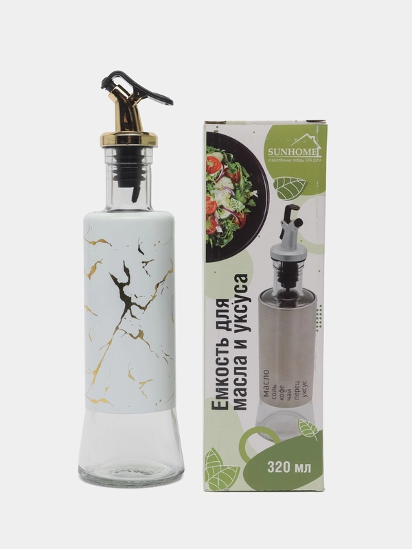 Бутылка с дозатором для масла и соуса, стекло, металл, 300 мл