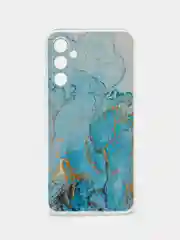 Светло-синий чехол на Samsung Galaxy A34 5G (Самсунг A34), прозрачный, с рисунком, защита камеры
