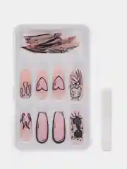 Розовый накладные ногти с дизайном, 24 штуки + клей