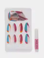 Лазурный накладные ногти с дизайном, 24 штуки + клей