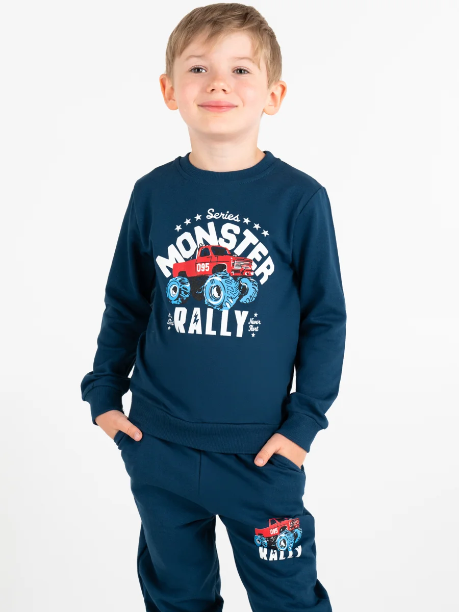 Костюм спортивный трикотажный в садик джемпер и джоггеры Monster Rally Индиго