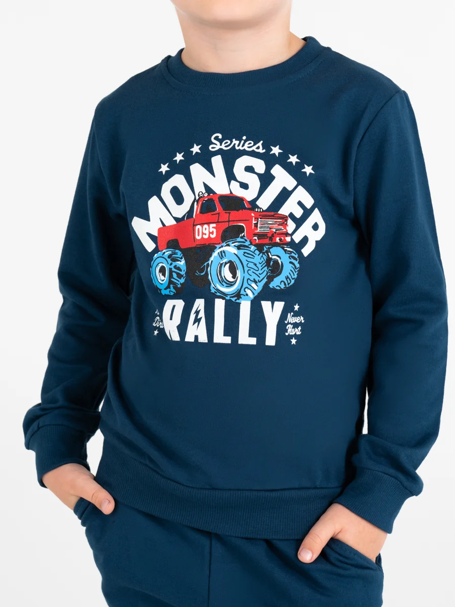 Костюм спортивный трикотажный в садик джемпер и джоггеры Monster Rally Индиго