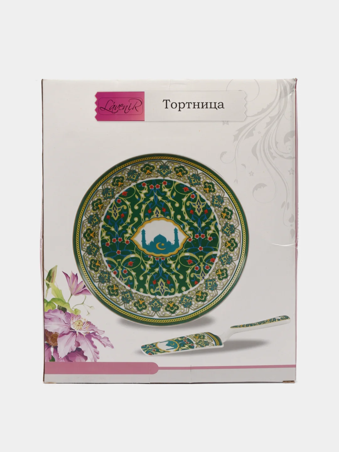 Красный тортовница фарфоровая с лопаткой, 27 см