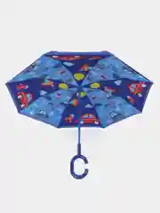 Синий зонт-трость детский, складной, с героями из мультфильмов