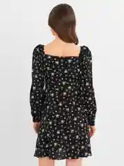 Черный платье женское, короткое, вечернее, повседневное, с цветочками