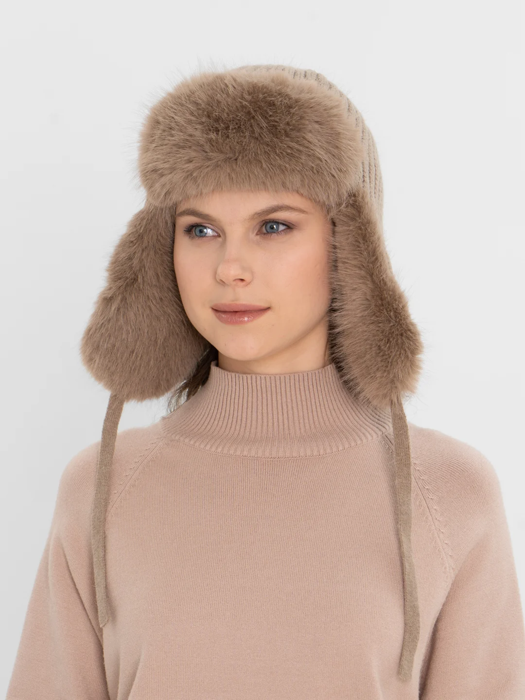 Карамельный шапка ушанка, зимняя, женская