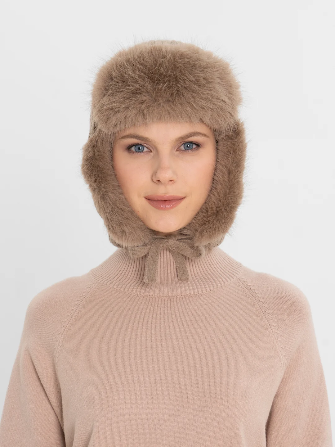 Карамельный шапка ушанка, зимняя, женская