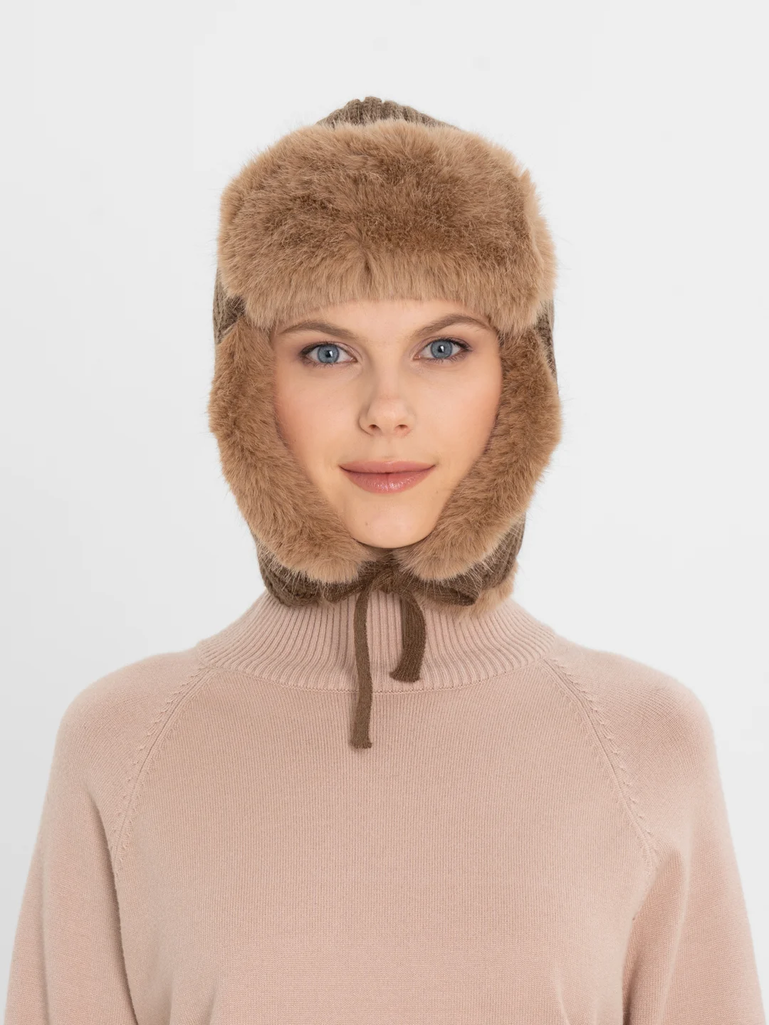 Коричневый шапка ушанка, зимняя, женская