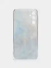 Голубой чехол на Samsung Galaxy A24 (Галакси A24), прозрачный, с рисунком, защита камеры