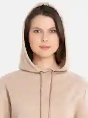 Бежевый спортивный женский костюм, утепленный: худи, штаны, шапка