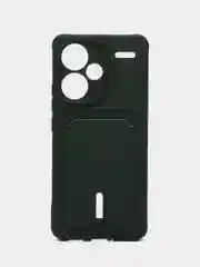 Тёмно-зелёный чехол Xiaomi Redmi Note 13 Pro Plus (Нот 13 Про Плюс), силиконовый, с карманом для карты