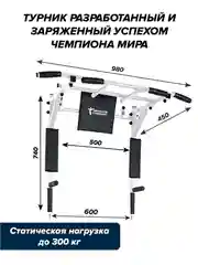 Турник Absolute Champion Центрл Спорт белый с черными ручками, 3 в 1, 300 кг, усиленный