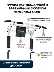 Турник Absolute Champion Центрл Спорт белый с черными ручками, 3 в 1, 300 кг, усиленный