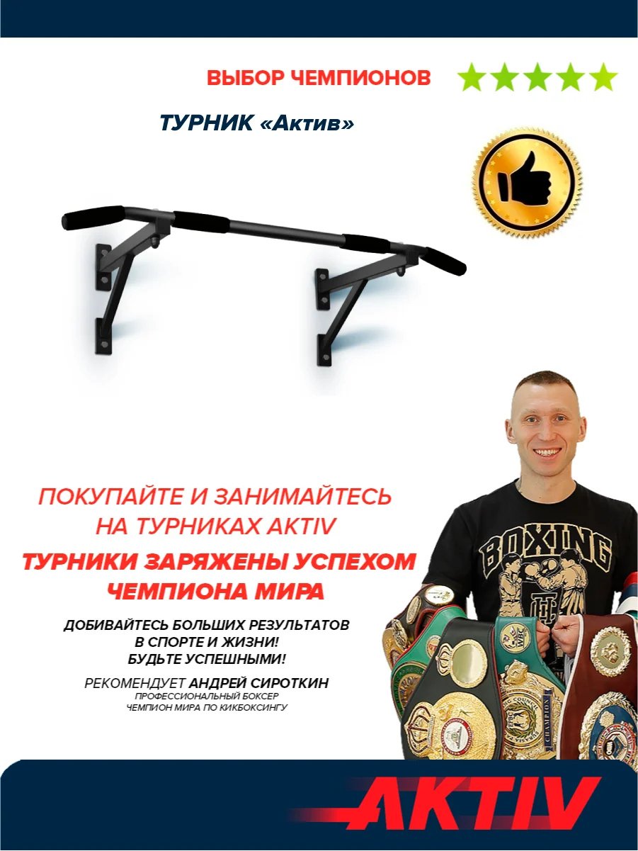 Турник настенный Absolute Champion Aktiv, черный, разборный, Aktiv наддверный