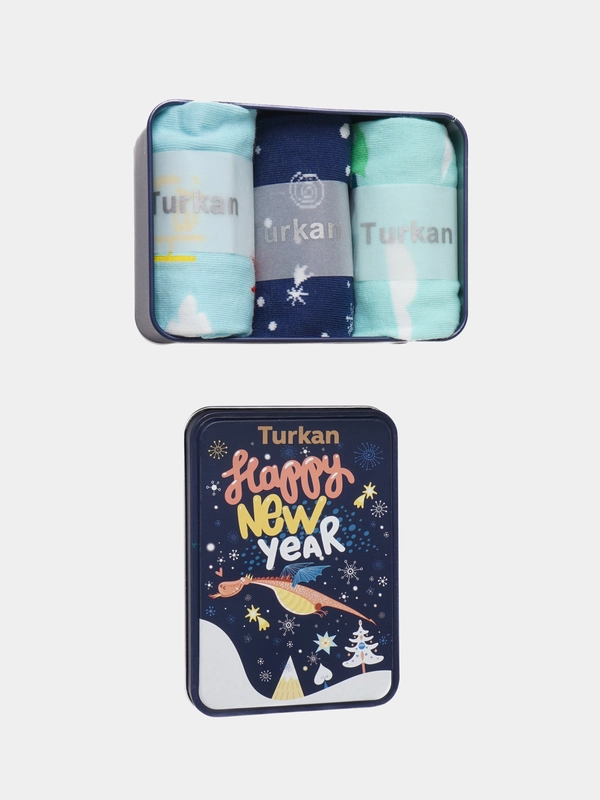 Носки новогодние в стальной коробке, 3 пары
