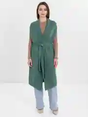 Зеленый жилет женский, длинный, теплый, вязанный, жилет с поясом, жилетка