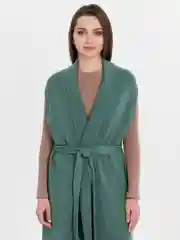 Зеленый жилет женский, длинный, теплый, вязанный, жилет с поясом, жилетка